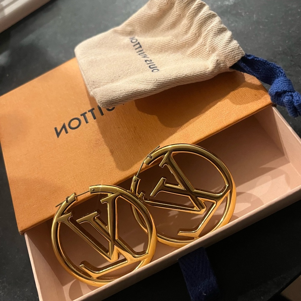 Louis Vuitton Gold-Tone Earrings with Pouch